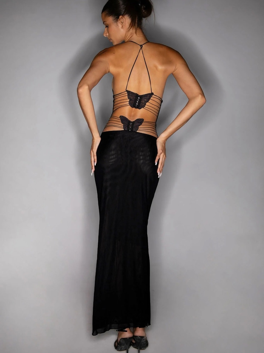 I.AM.GIA Black Backless Butterfly Detail Maxi